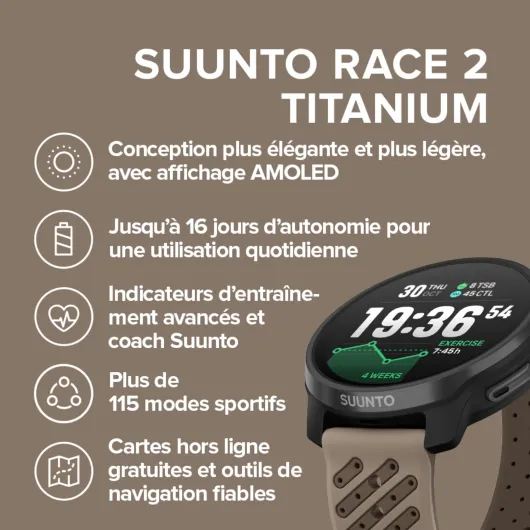 Race 2 Montre de Sport Homme Femme, Tracker d'Activités GPS Running, Bi-Band GNSS, Carte Hors Ligne, Écran Tactile AMOLED, Smartwatch Cardiofréquencemètre Podomètre Altimètre Trail Titane