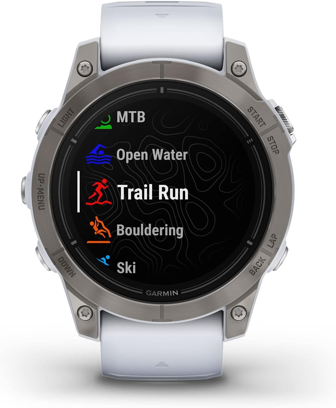 Epix Pro (Gen 2) Sapphire Edition, 47 mm, Montre Intelligente Haute Performance, Technologie d'entraînement avancée, Lampe de Poche intégrée, Pierre Blanche 47 mm Saphir Pro Titane avec bracelet en pierre blanche