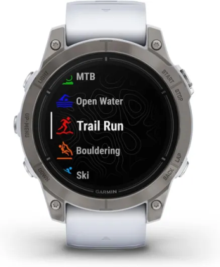Epix Pro (Gen 2) Sapphire Edition, 47 mm, Montre Intelligente Haute Performance, Technologie d'entraînement avancée, Lampe de Poche intégrée, Pierre Blanche 47 mm Saphir Pro Titane avec bracelet en pierre blanche
