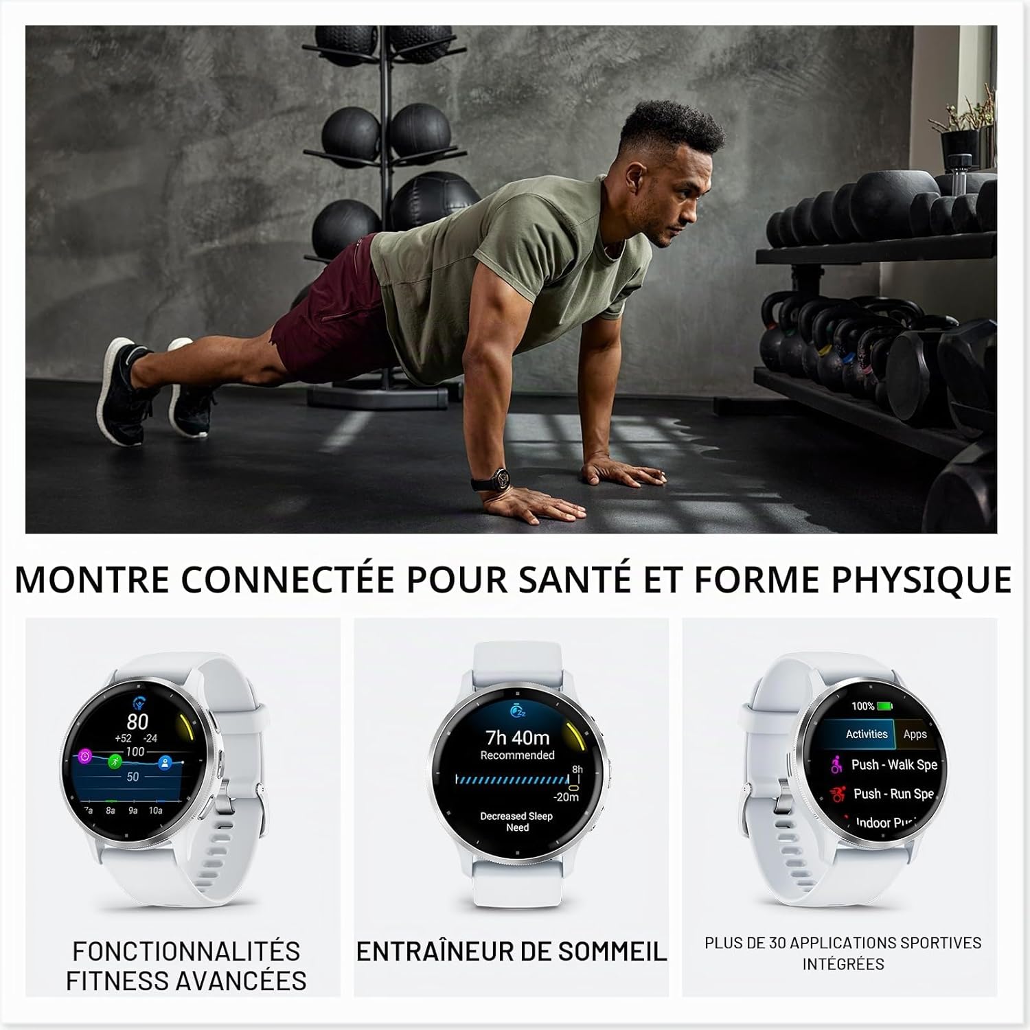 Venu 3S - Montre connectée GPS Sport et santé - Gray avec Bracelet Gris foncé - Boîtier 41 mm 41 mm Gray