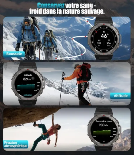 GPS Montre Connectée Homme 48mm,Boîtier en Alliage,5ATM Étanche Montre de Sport avec 110+ Mode Sport/Surveillance du Sommeil/de la Santé,Ecran Amoled,20 Jours d'autonomie pour Android iOS Noir