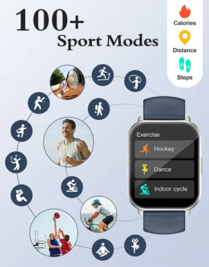 Montre Connectée Homme Femme avec Appel Bluetooth Rappel Intelligent Podometre Moniteur Sommeil Cardiofrequencemetre Oxymètre 100+ Modes Sportifs pour Android iOS Etanche IP68 Argent Bleu