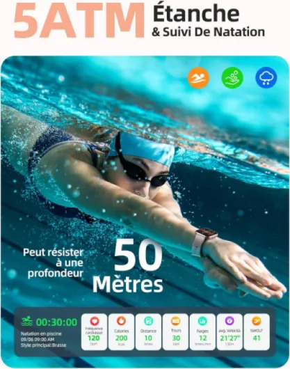 Montre Connectée Femme avec 5ATM Étanche, Montre Sport pour Natation, 1,8" HD Smartwatch avec 100+ Sportifs, Sommeil, Fréquence Cardiaque, Montre Connectee pour Android & iPhone, Or Rose,FF2