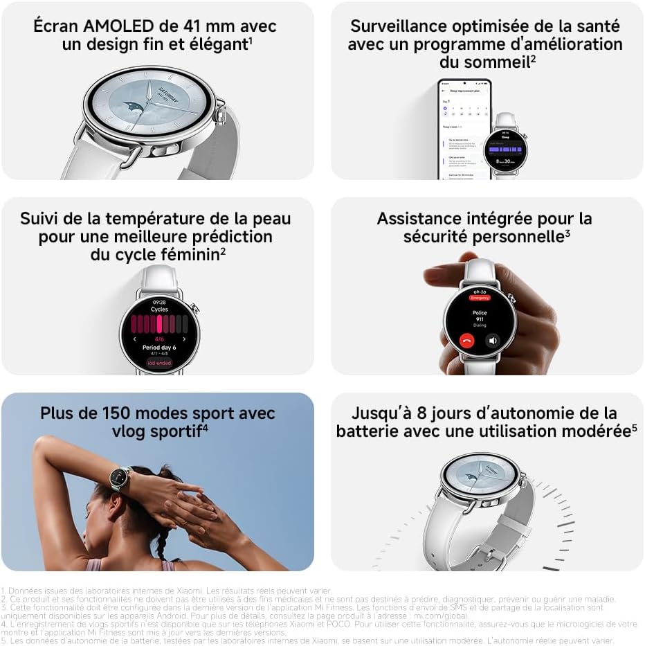Watch S4 41mm, Montre connectée compacte de 41mm, boîtier Ultra-léger de 32g, prédiction du Cycle menstruel, contrôle santé en Un Geste, HyperOS 3, Bracelet Caoutchouc fluoré (Noir) - Xiaomi Watch S4 41mm One Size noir