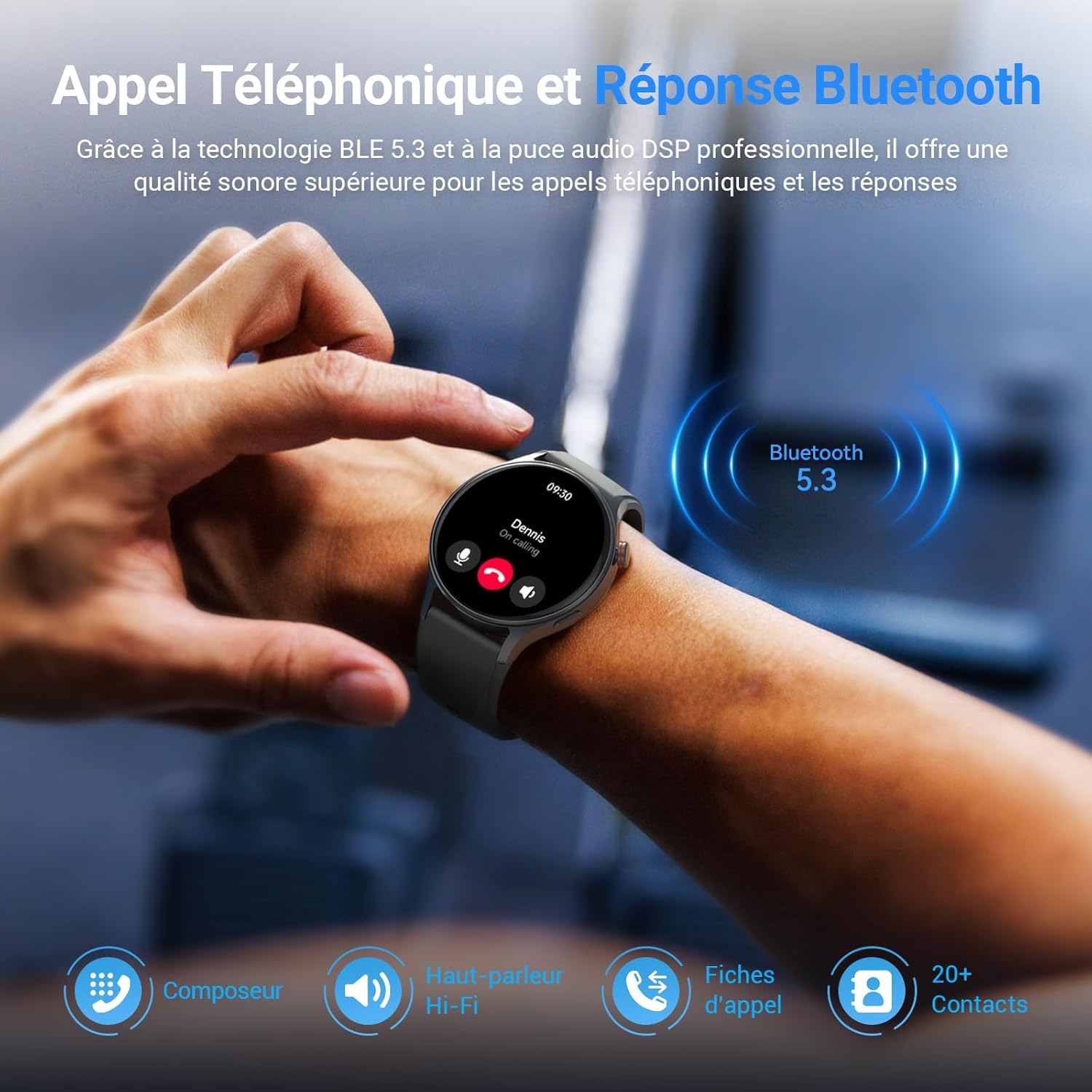 Montre Connectée Femme Homme avec Appel Bluetooth- 1,32" Smartwatch AMOLED pour Android iOS, Montre de Sport Podometre avec 110+ Sports & 3ATM Bracelet Fitness avec Moniteur Sommeil/ SpO2- Noir