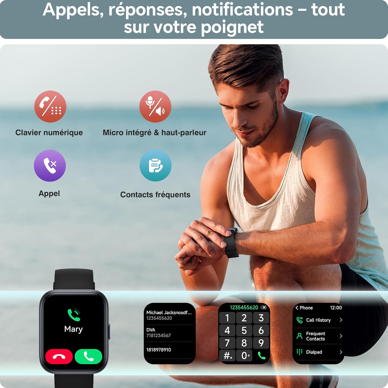Montre Connectée Femme pour Samsung, iPhone, Android, 1.8" Smartwatch avec Appel Bluetooth, Voix de l'IA, Alexa intégrée, Smartwatch Moniteur, Calories, IP68 Montre Intelligente, Podometre 1,8 pouces Noir